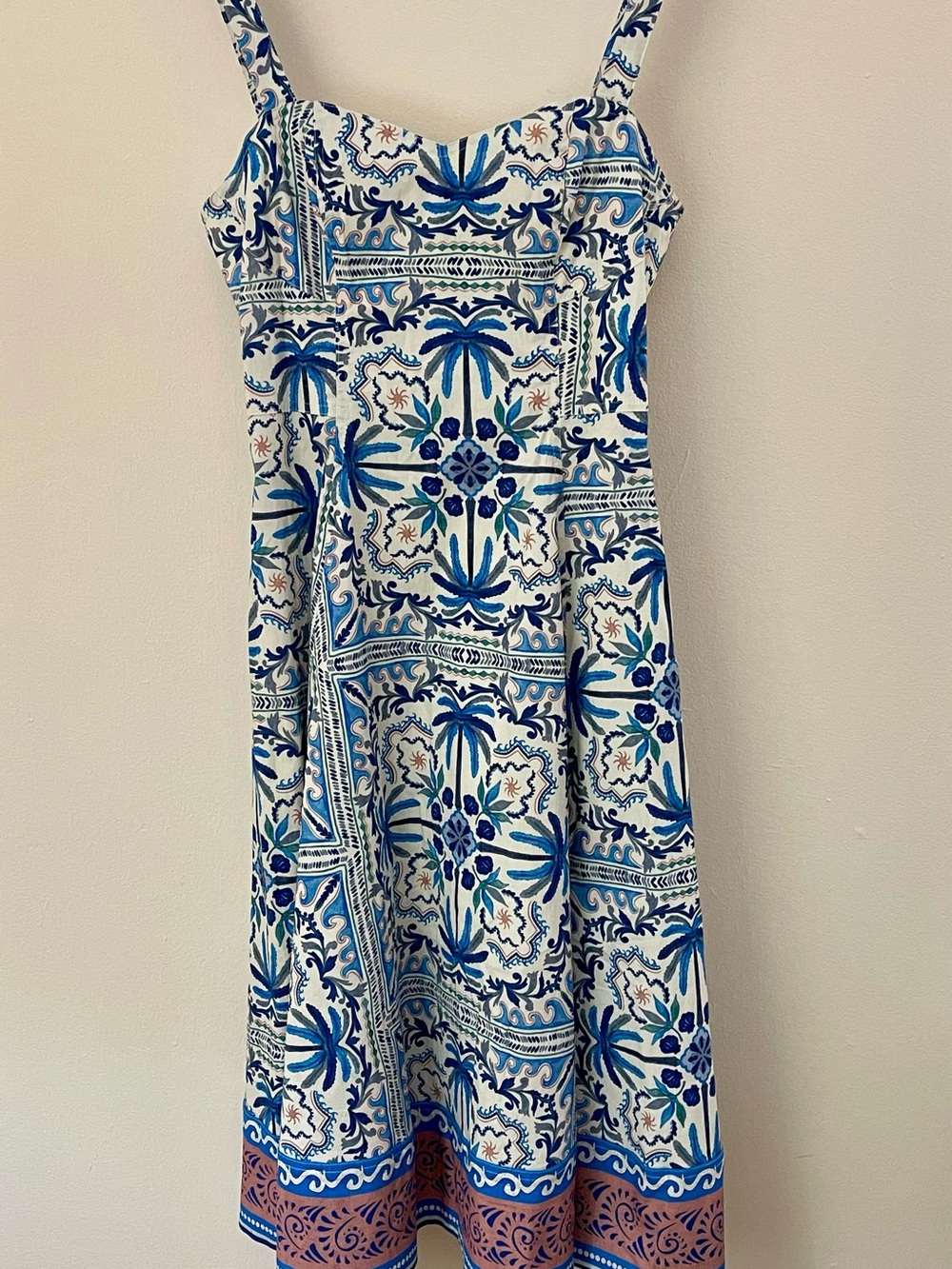Avec Les Filles Palm Tile Fit Flare Midi Dress Size 8 NWT